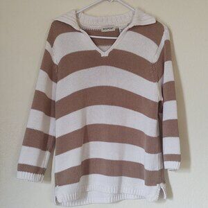WHITE STAGE 3/4 SLEEVE HEAVY KNIT SWEATER COLLARED WOMEN'S SIZE LARGE